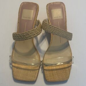 Dolce Vita Beige Braided Strap Clear Band Slide Heels